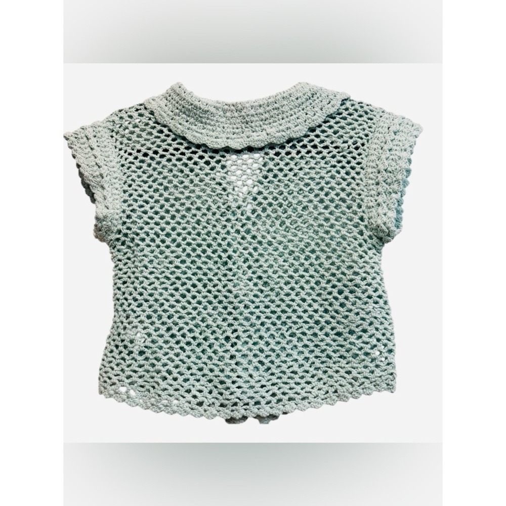 Free People Lily Crochet Cropped Spread Collar Button Down Top Aqua Blue XS - Picture 5 of 7